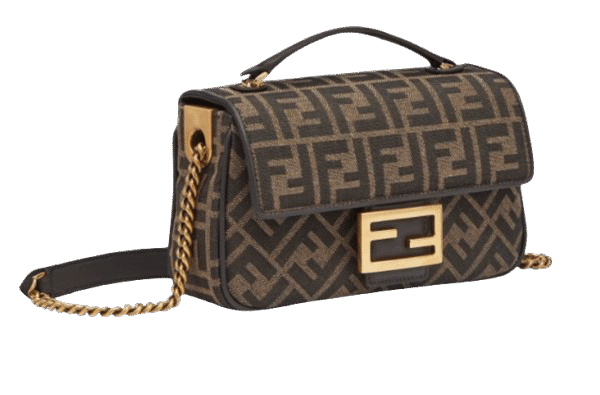 BORSA BAGUETTE CHAIN MIDI IN TESSUTO JACQUARD FF MARRONE